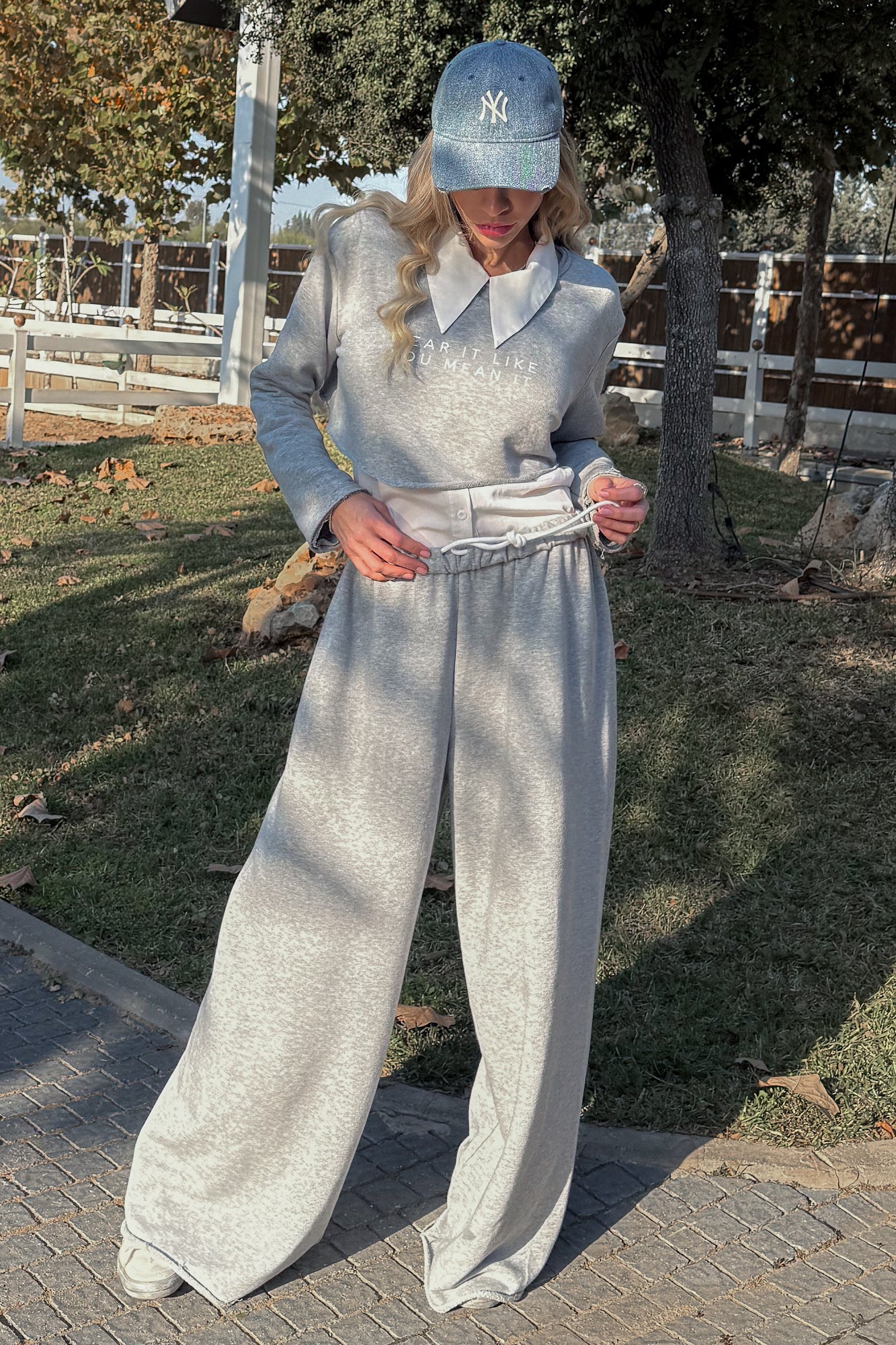 “mean it” crop melange grey