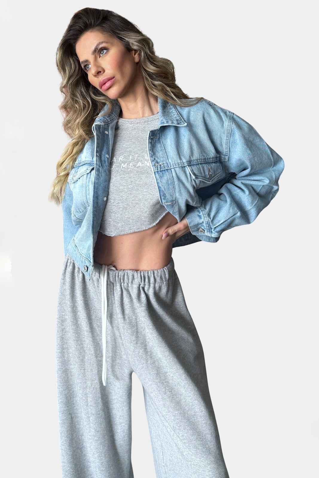 “mean it” crop melange grey